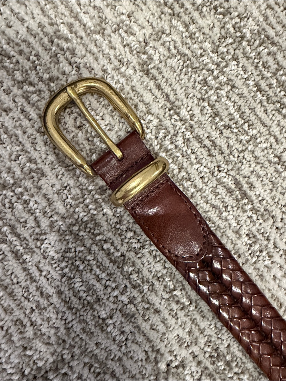 COACH Men's Brown Braided Leather Belt with Brass Buckle